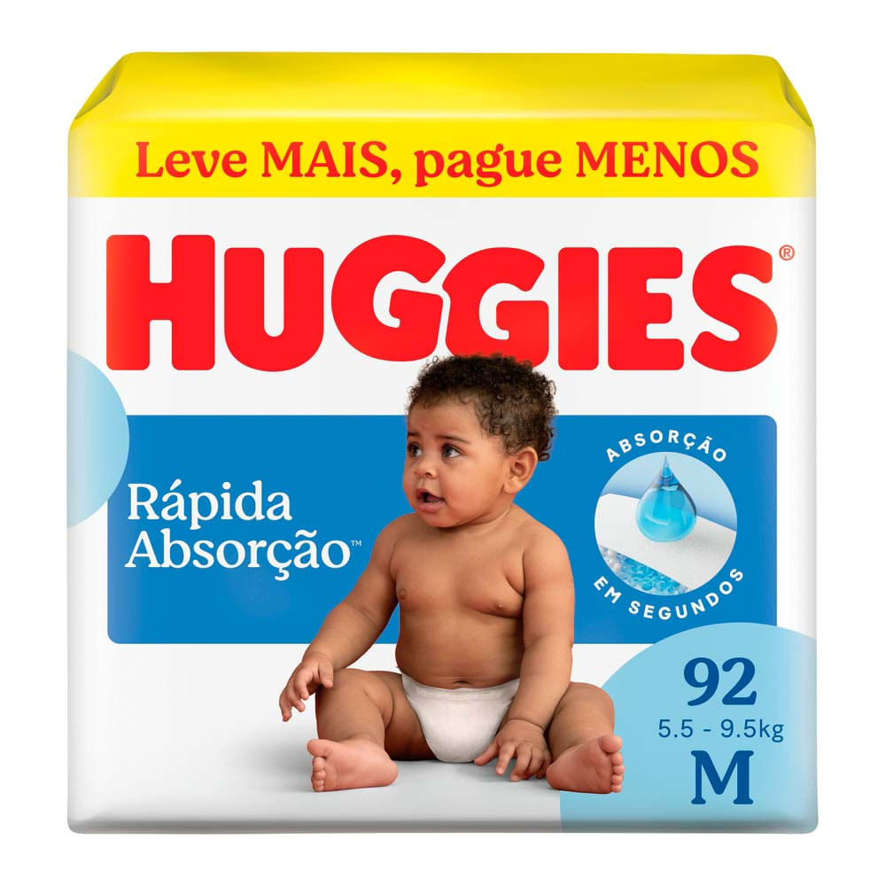 Fralda Huggies Rápida Absorção Tamanho M Pacote Hiper 92 Unidades Descartáveis Leve Mais Por Menos - Oferta na Shopee
