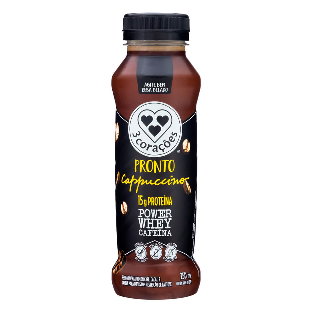 Cappuccino Pronto 3 Corações Power Whey Cafeína com 15g de Proteína 260ml - Oferta na Shopee