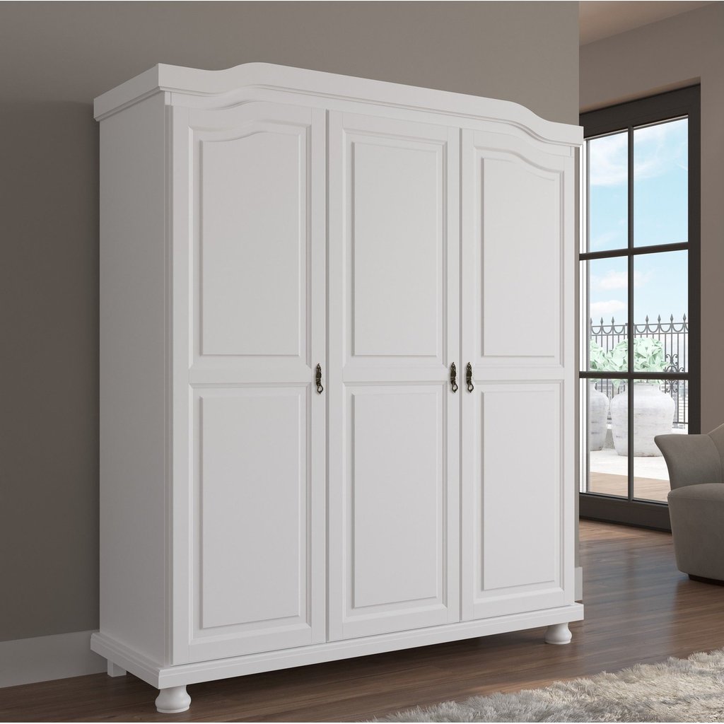 Guarda-Roupa Solteiro 3 Portas 4 Prateleiras Madeira Maciça Provençal Bastian Branco Lavado Guarda-Roupa Solteiro 3 Portas 4 Prateleiras Madeira Maciça Provençal Bastian Branco Lavado - Oferta na Shopee