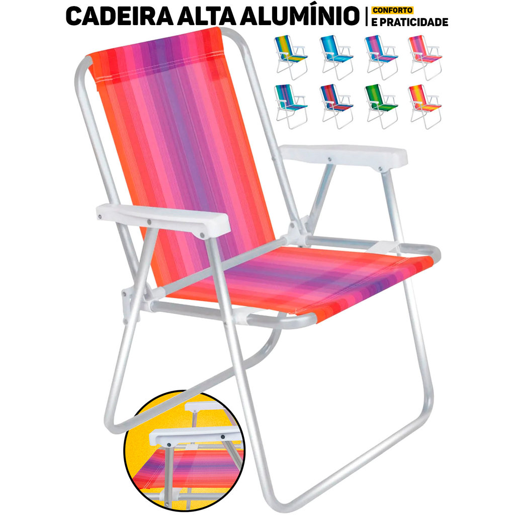 Cadeira De Praia Mor Alta Em Alumínio Dobrável Leve P/ Lazer Camping Piscina Suporta Até 110kg - Oferta na Shopee