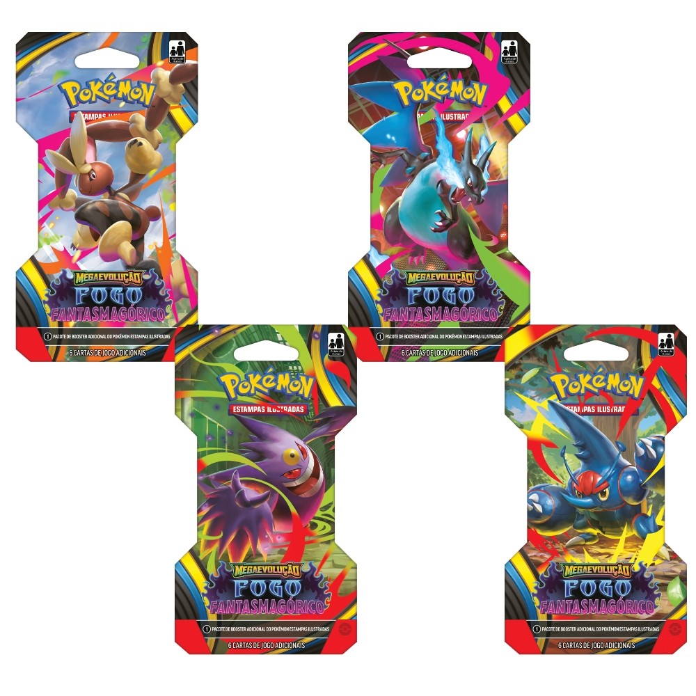 BLISTER UNITÁRIO MEGAEVOLUÇÃO FOGO FANTASMAGÓRICO ME02 COPAG CARTAS POKÉMON BOOSTER PACOTE TCG MEGA - Oferta na Shopee