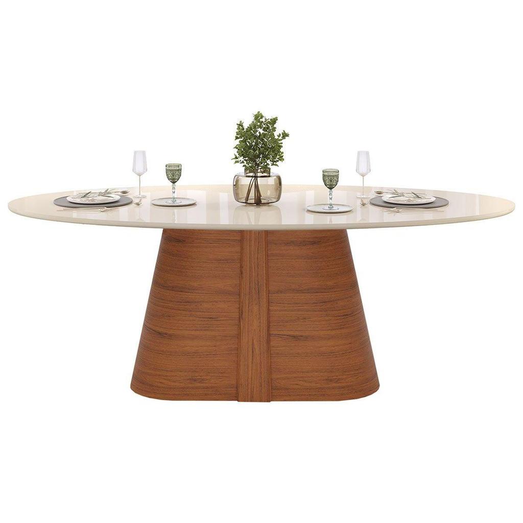 Mesa de Sala Jantar Ryze c/ Tampo Madeirado c/ Vidro Oval 218x108cm Freijo/Off White - DJ Móveis Mesa de Sala Jantar Ryze c/ Tampo Madeirado c/ Vidro Oval 218x108cm Freijo/Off White - DJ Móveis - Oferta na Shopee