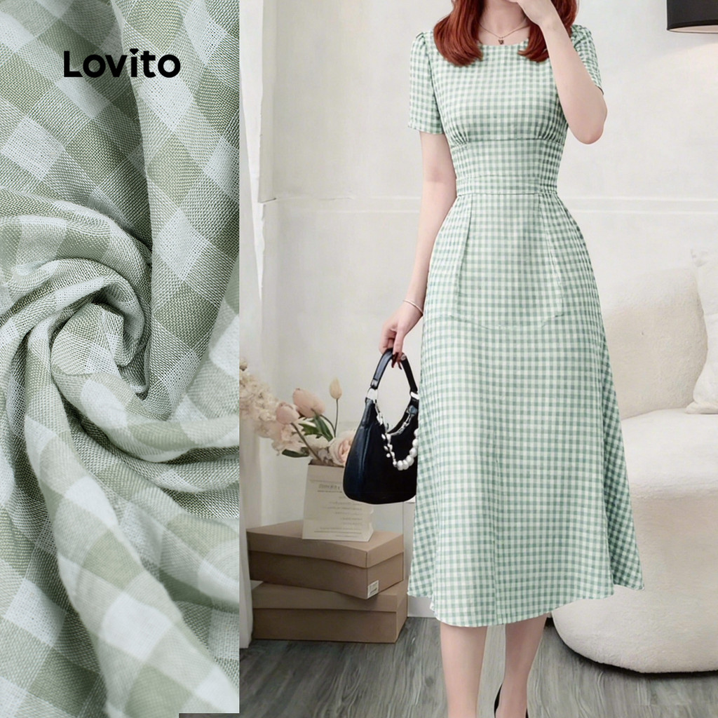 Lovito Vestido Elegante Casual com Franzido Primavera/verão Vestido Verde para mulheres L158ED1521 Lovito Vestido Elegante Casual com Franzido Primavera/verão Vestido Verde para mulheres L158ED1521 - Oferta na Shopee