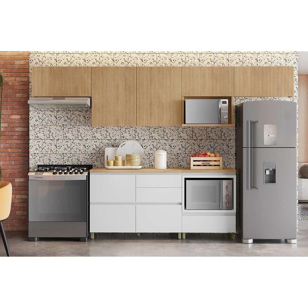 Cozinha Completa Rainha 6 Peças (4Aéreos+2Balcões) C6P88 Nature/Branco - Nesher Cozinha Completa Rainha 6 Peças (4Aéreos+2Balcões) C6P88 Nature/Branco - Nesher - Oferta na Shopee