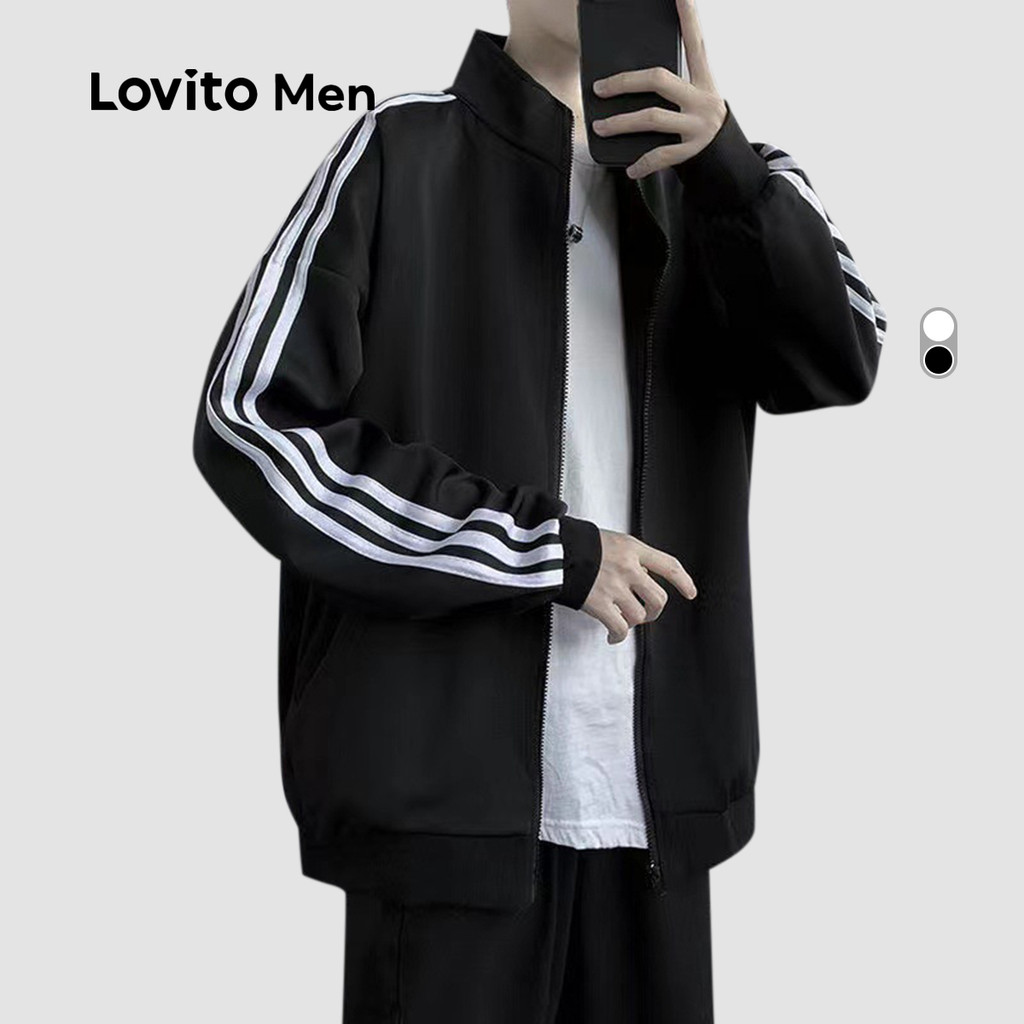 Lovito Jaqueta Masculina Casual Clássica E Versátil Com Detalhes Contrastantes Ideal Para Outono/inverno Preta LNE122168 - Oferta na Shopee