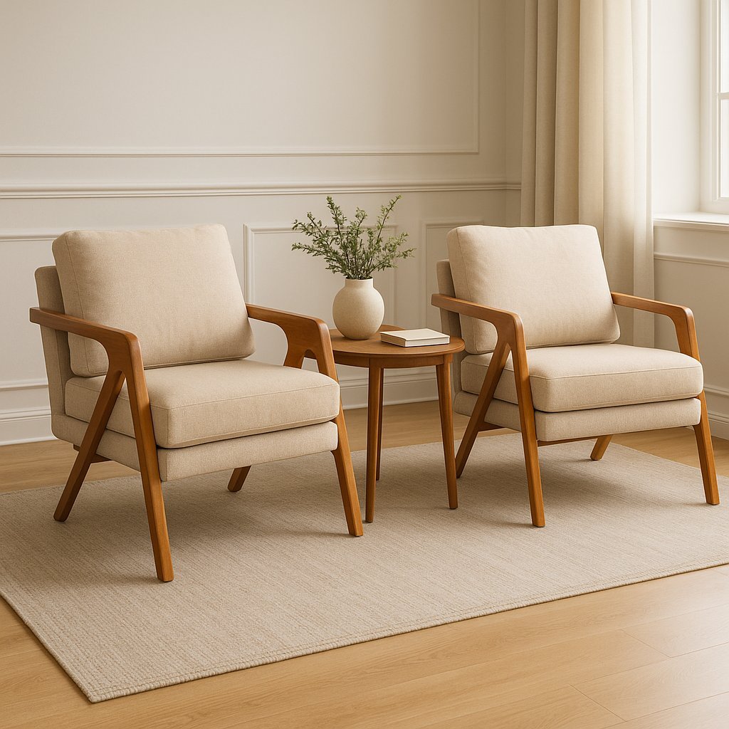 Kit 2 Poltronas Decorativa Braço de Madeira Mona Bege Kit 2 Poltronas Decorativa Braço de Madeira Mona Bege - Oferta na Shopee