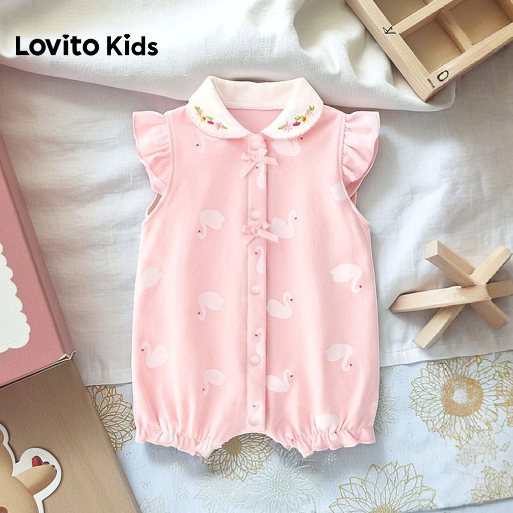 Lovito Body Infantil Fofo Colorblock Botão Frontal Primavera/Verão Body Rosa Para Bebê LNL106187 - Oferta na Shopee