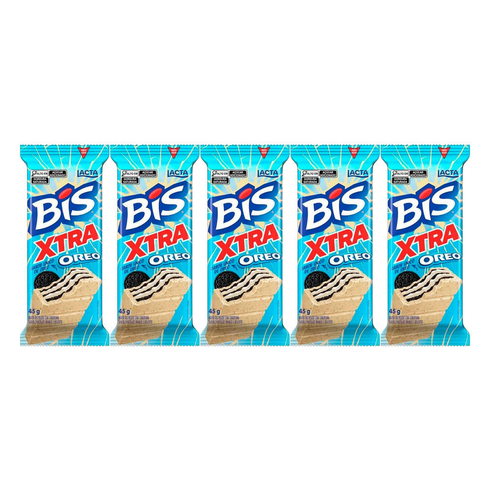 Kit 5 Chocolate Bis Lacta Xtra Oreo com 45g - Oferta na Shopee