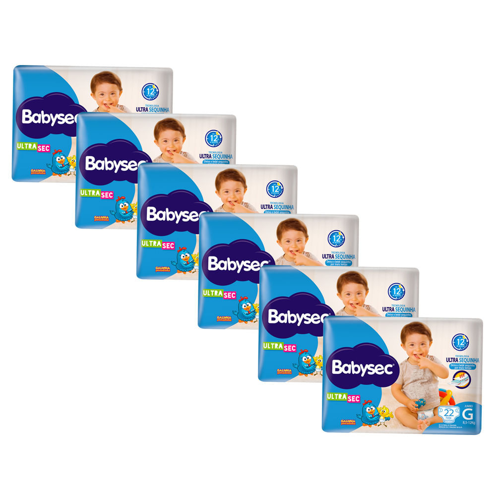 Kit 6 Fralda Babysec Ultrasec Tamanho G Pacote Jumbo 22 Unidades Descartáveis - Oferta na Shopee
