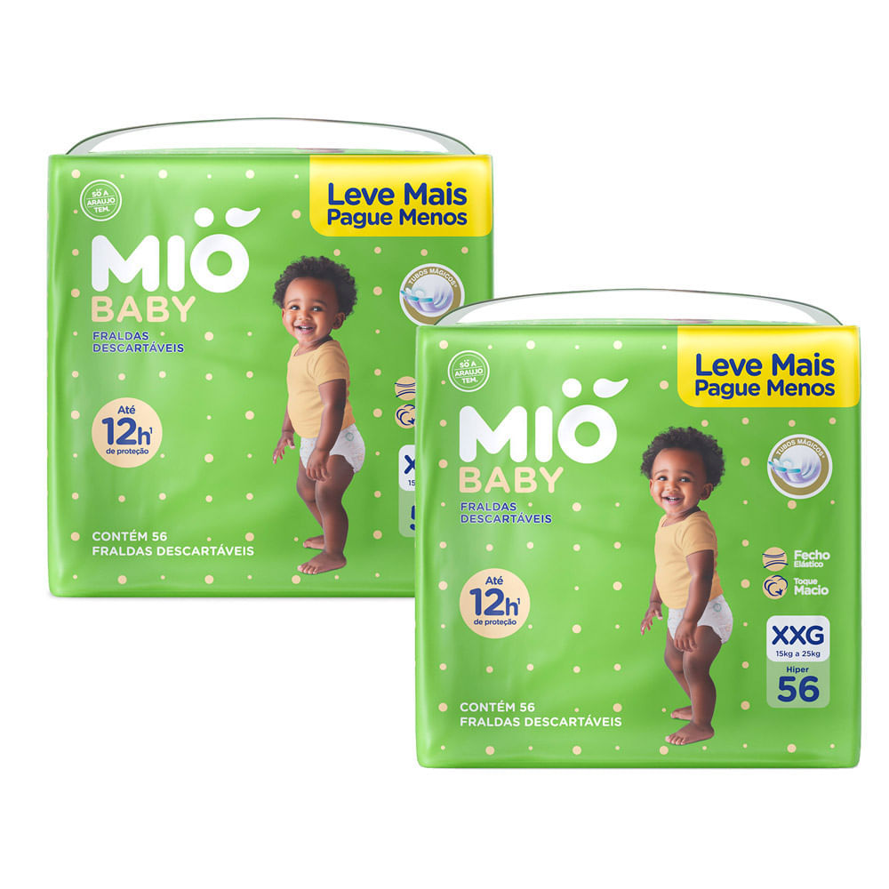 Kit 2 Fralda Mió Baby Tamanho XXG Hiper 56 Unidades Descartáveis - Oferta na Shopee