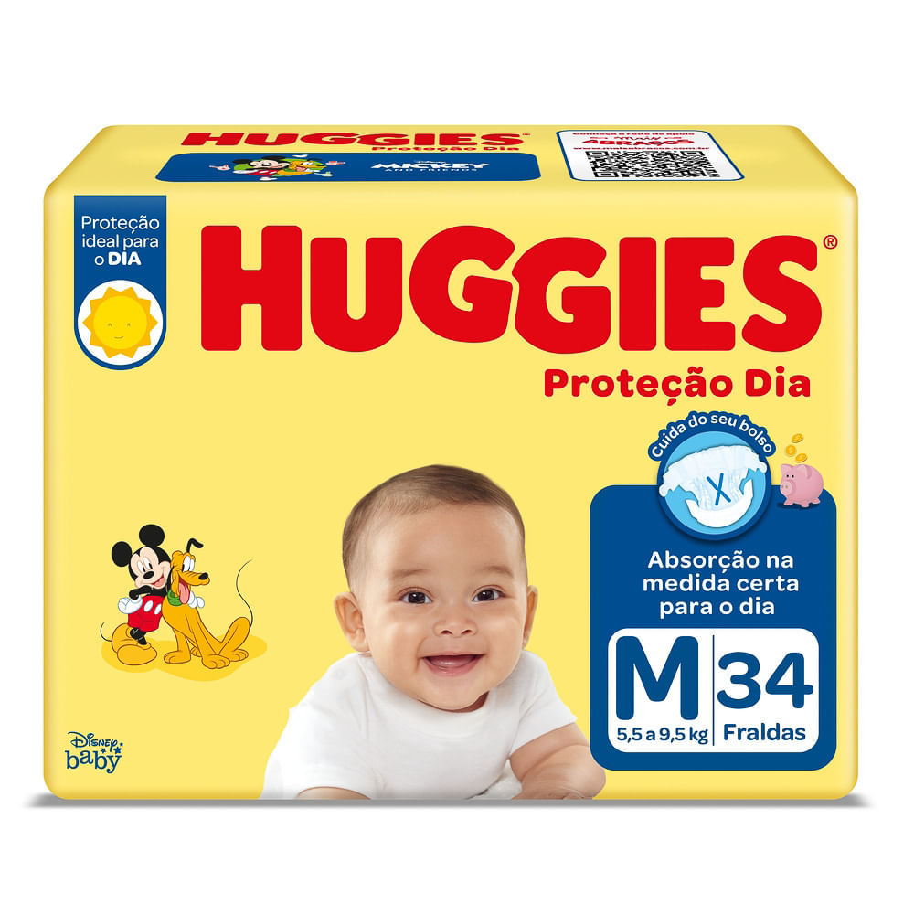 Fralda Huggies Proteção Dia Tamanho M 34 Unidades Descartáveis - Oferta na Shopee