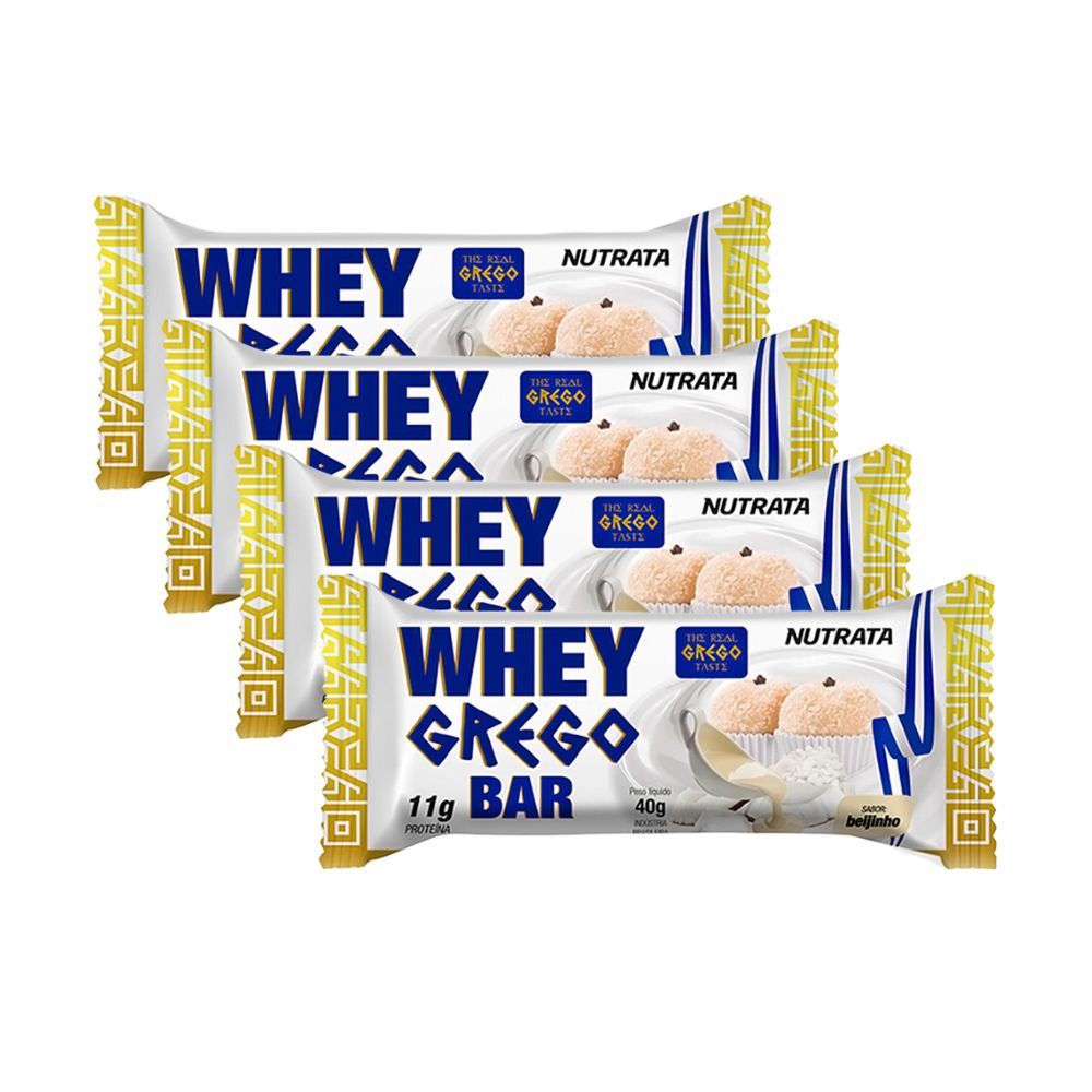 Kit 4 Barra de Proteína Whey Grego Bar Nutrata Sabor Beijinho com 11g de Proteína 40g - Oferta na Shopee