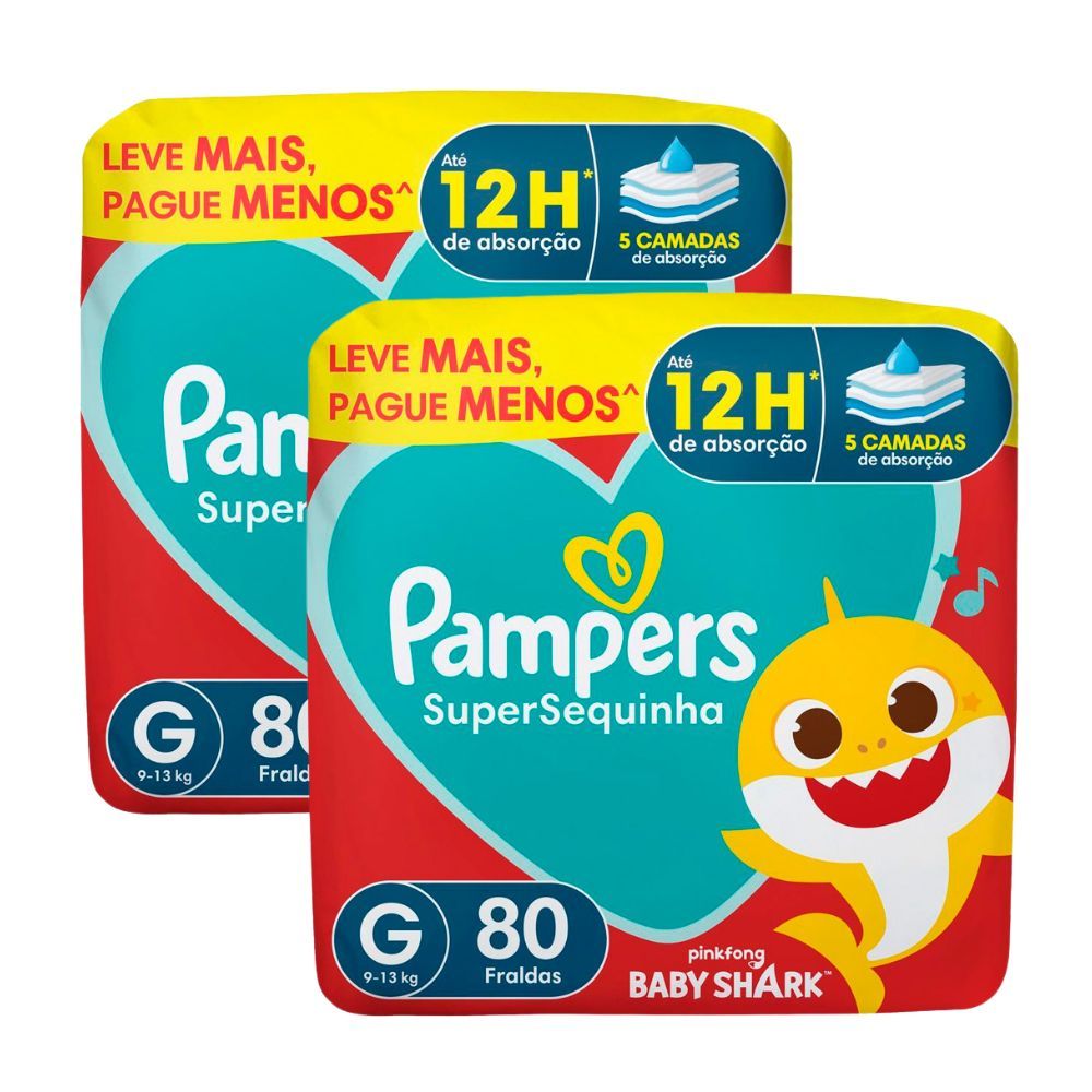 Kit 2 Fralda Pampers Supersequinha Tamanho G 80 Unidades Descartáveis Leve + Por - - Oferta na Shopee