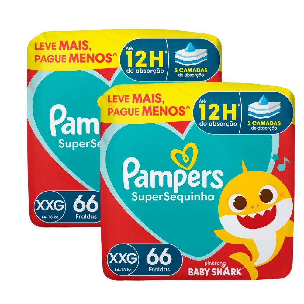 Kit 2 Fralda Pampers Supersequinha Tamanho XXG 66 Unidades Descartáveis Leve+ Por - - Oferta na Shopee