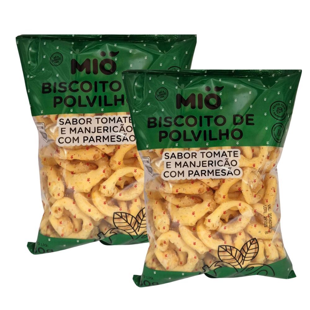 Kit 2 Biscoito de Polvilho Mió Sabor Tomate e Manjericão com Parmesão 80g - Oferta na Shopee
