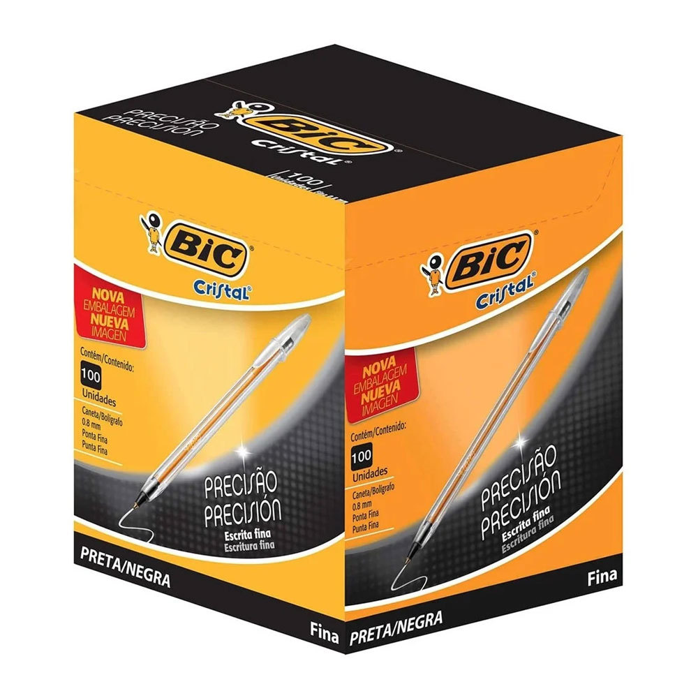Caneta esferográfica Cristal fina Preta caixa com 100 unidades Bic - Oferta na Shopee