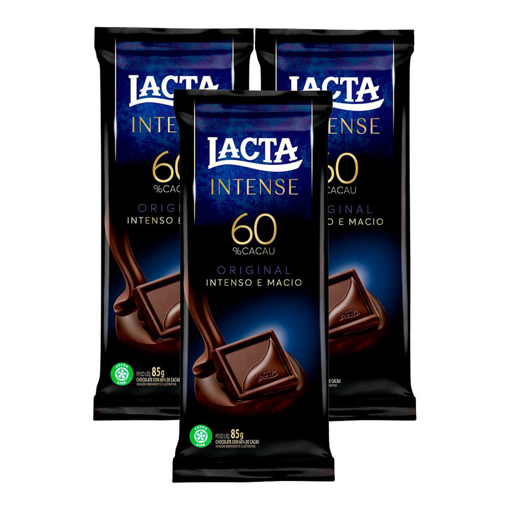 Kit 3 Chocolate Lacta Intense 60% Cacau Original 85g - Oferta na Shopee