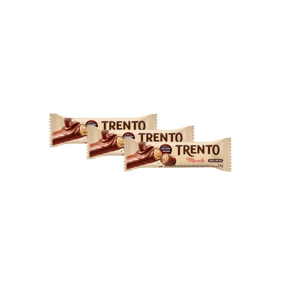 Kit 3 Chocolate Wafer Trento Sabor Marula 29g - Oferta na Shopee