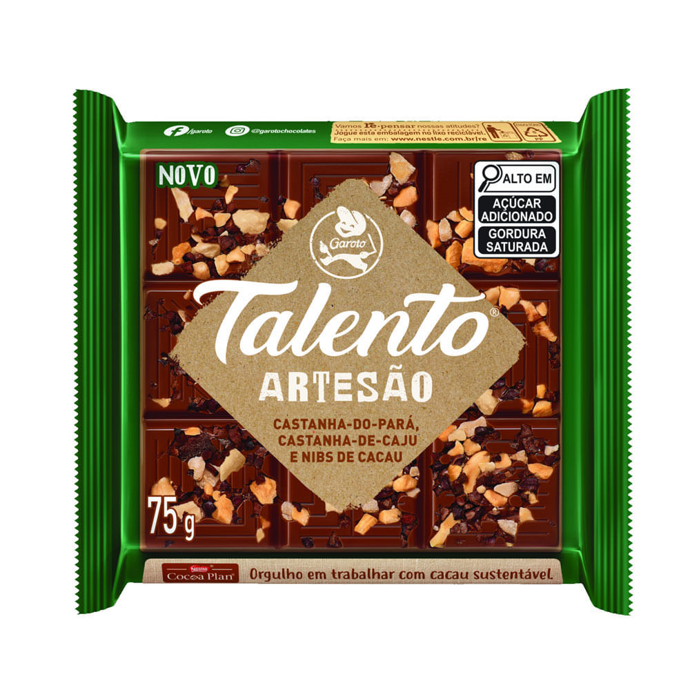 Chocolate Garoto Talento Artesão Castanha do Pará