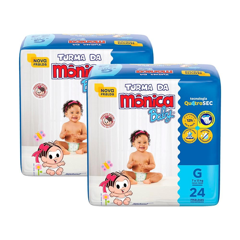 Kit 2 Fraldas Turma da Mônica Baby Jumbo G com 24un cada - Oferta na Shopee