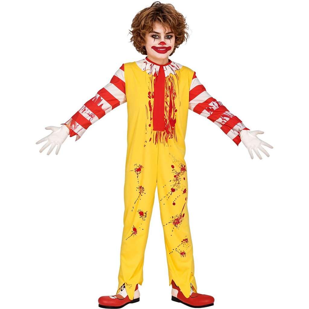 Fantasia de Terror Infantil pra Meninos de Halloween Roupa de Palhaço Assassino Cosplay Amarelo e Vermelho - Oferta na Shopee