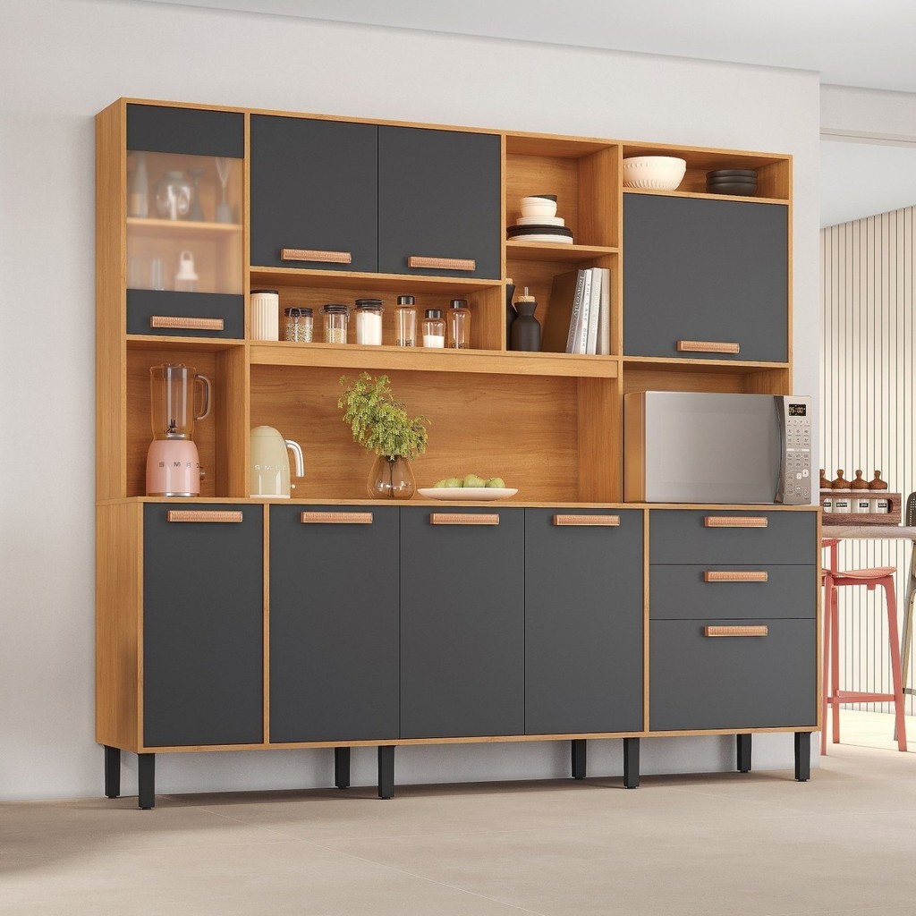 Cozinha Compacta 8 Portas 3 Gavetas 220cm Espaço para Forno e 5 Nichos Nápoles Itatiaia Cinamomo/Grafite Intenso Cozinha Compacta 8 Portas 3 Gavetas 220cm Espaço para Forno e 5 Nichos Nápoles Itatiaia Cinamomo/Grafite Intenso - Oferta na Shopee