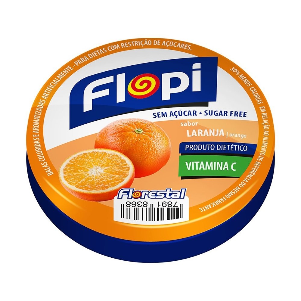 Bala Florestal Flopi Diet Laranja Display 40g - Embalagem com 12 Unidades - Oferta na Shopee