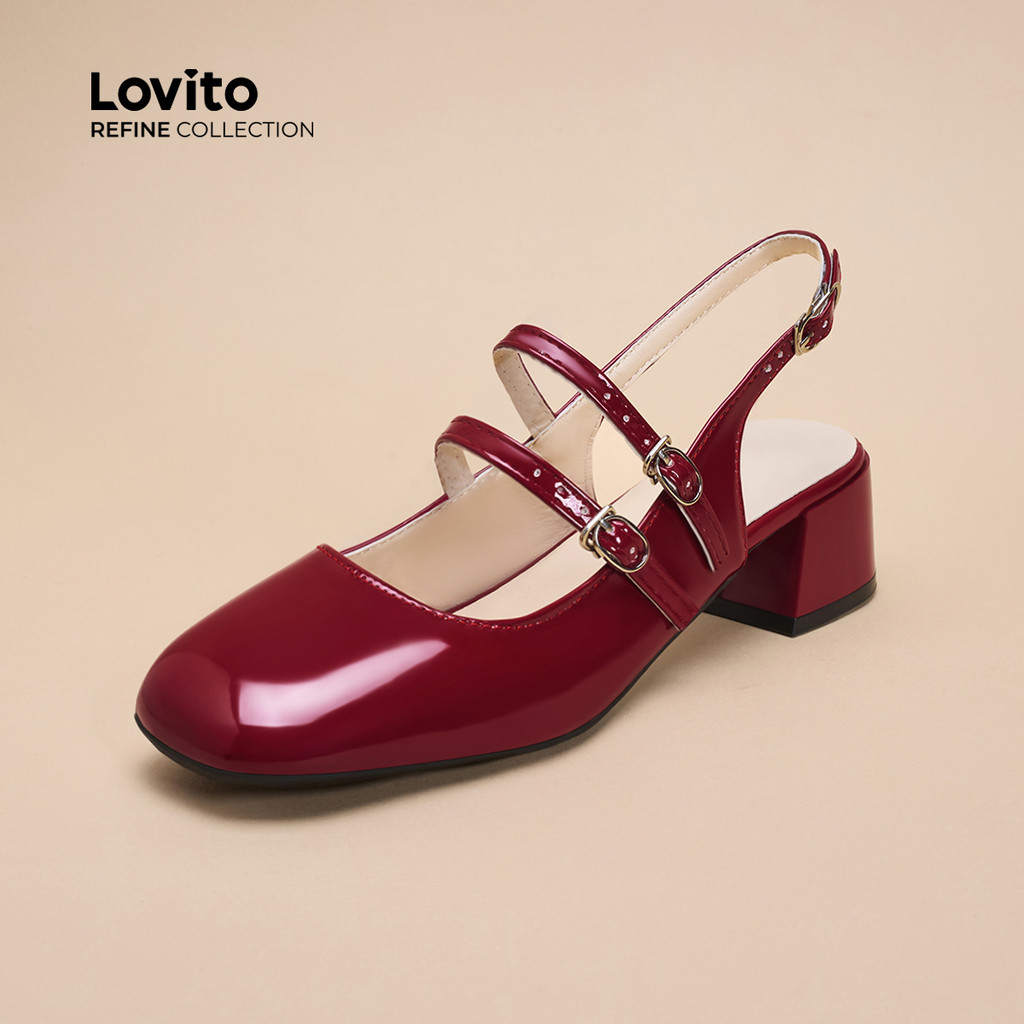 (Lovito Refine) Vintage liso francês borgonha Toe Cap sapatos vazios Mary Jane para mulher LFA74262 - Oferta na Shopee