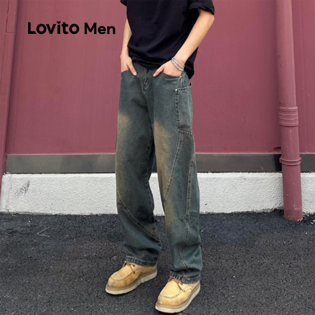 (NEW) Lovito Jeans Casuais com Bolso para Todos Os Estações Jeans Azuis para Homens LNE114148 - Oferta na Shopee