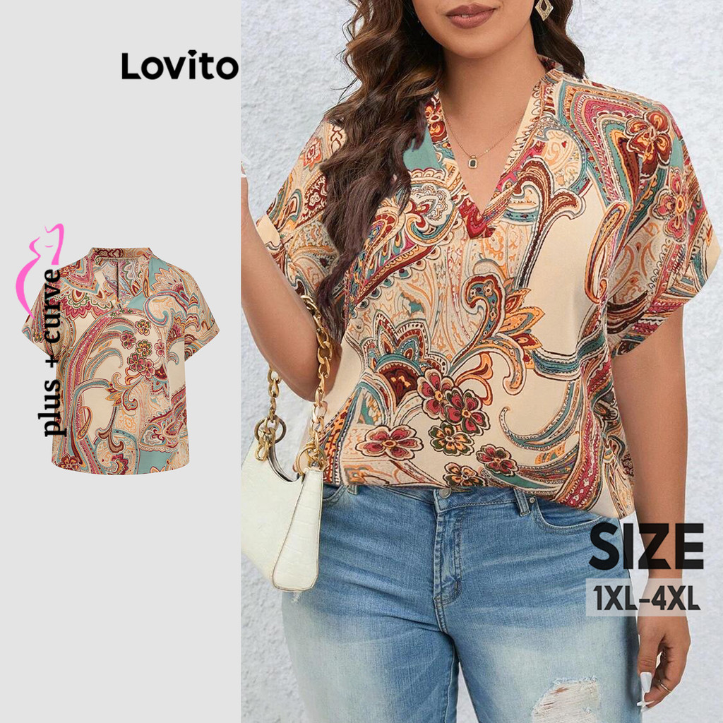 Lovito Blusa Boho Plus Size Curve Com Estampa Tribal E Blusa De Verão/primavera Para Mulheres LBL20654 Lovito Blusa Boho Plus Size Curve Com Estampa Tribal E Blusa De Verão/primavera Para Mulheres LBL20654 - Oferta na Shopee