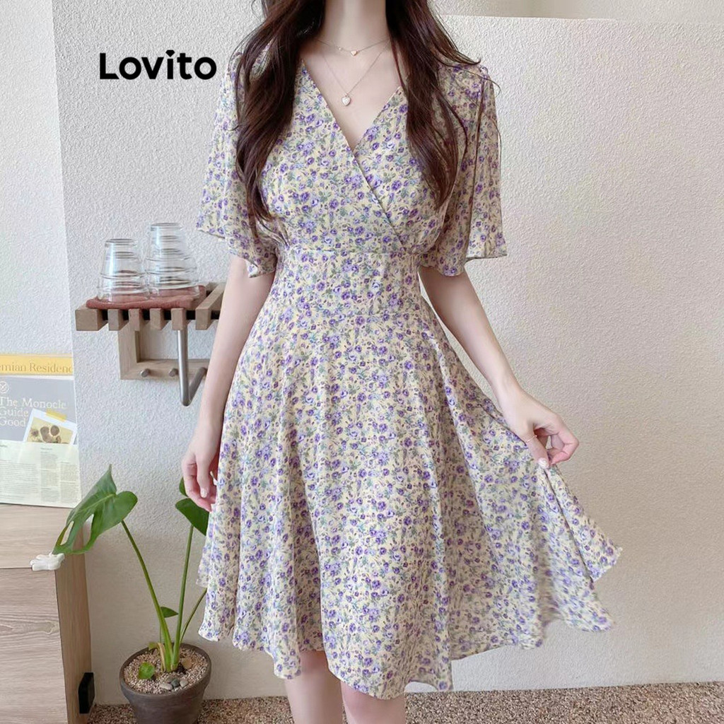 Lovito Vestido Casual Ditsy Floral Com Zíper E Decote Em V Vestido De Manga Curta Para Mulheres LNA06126 (Roxo) Lovito Vestido Casual Ditsy Floral Com Zíper E Decote Em V Vestido De Manga Curta Para Mulheres LNA06126 (Roxo) - Oferta na Shopee
