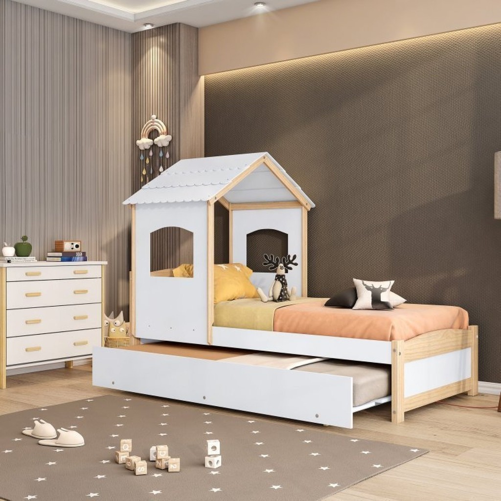 Bicama Infantil Solteiro Madeira Maciça/mdf com Telhado Casinha Casatema MadeiraOriginals - Oferta na Shopee