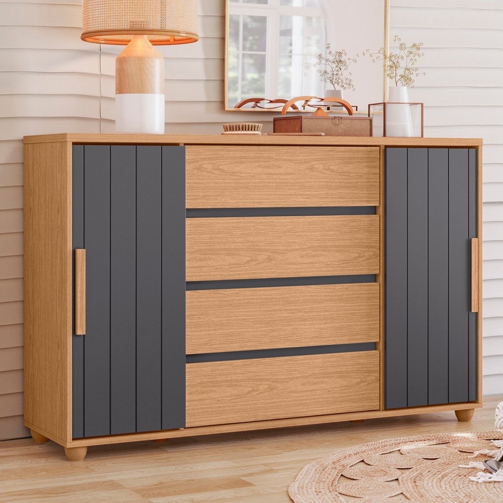 Cômoda 2 Portas Correr 4 Gavetas Evidenza Freijó/Titanium Cômoda 2 Portas Correr 4 Gavetas Evidenza Freijó/Titanium - Oferta na Shopee
