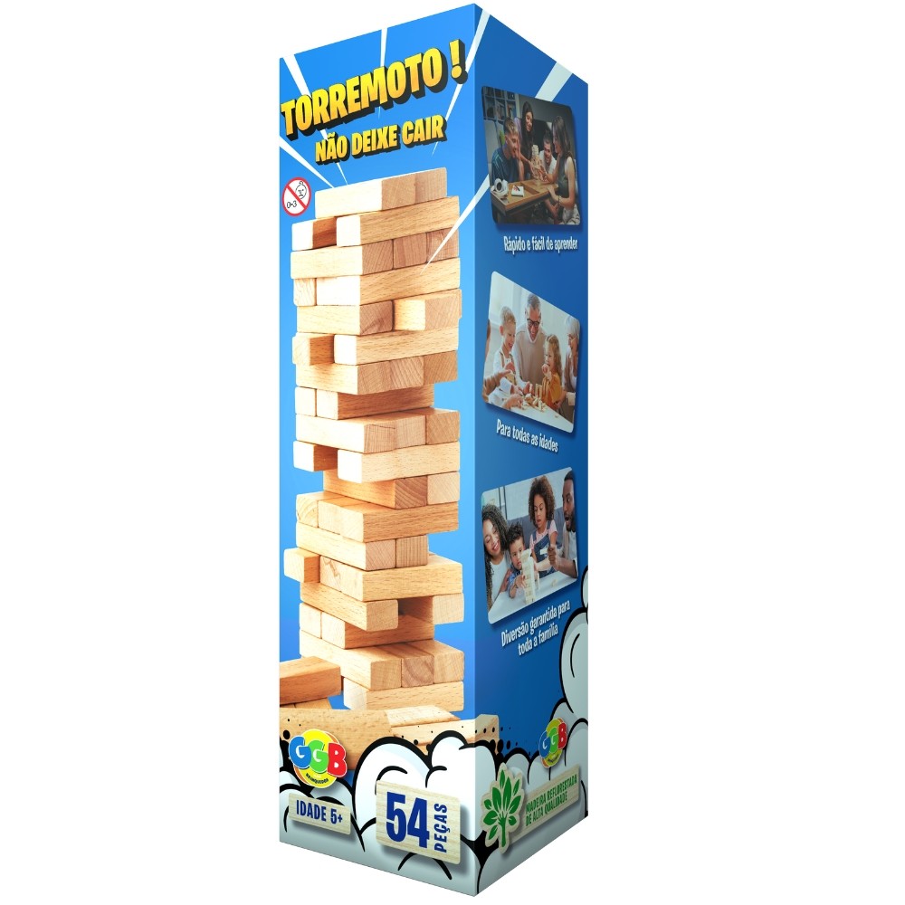 JOGO TORREMOTO 54 PEÇAS MADEIRA REFLORESTADA GGB TORRE BRINQUEDOS MONTAR BLOCO CAIU PERDEU DERRUBAR JOGO TORREMOTO 54 PEÇAS MADEIRA REFLORESTADA GGB TORRE BRINQUEDOS MONTAR BLOCO CAIU PERDEU DERRUBAR - Oferta na Shopee