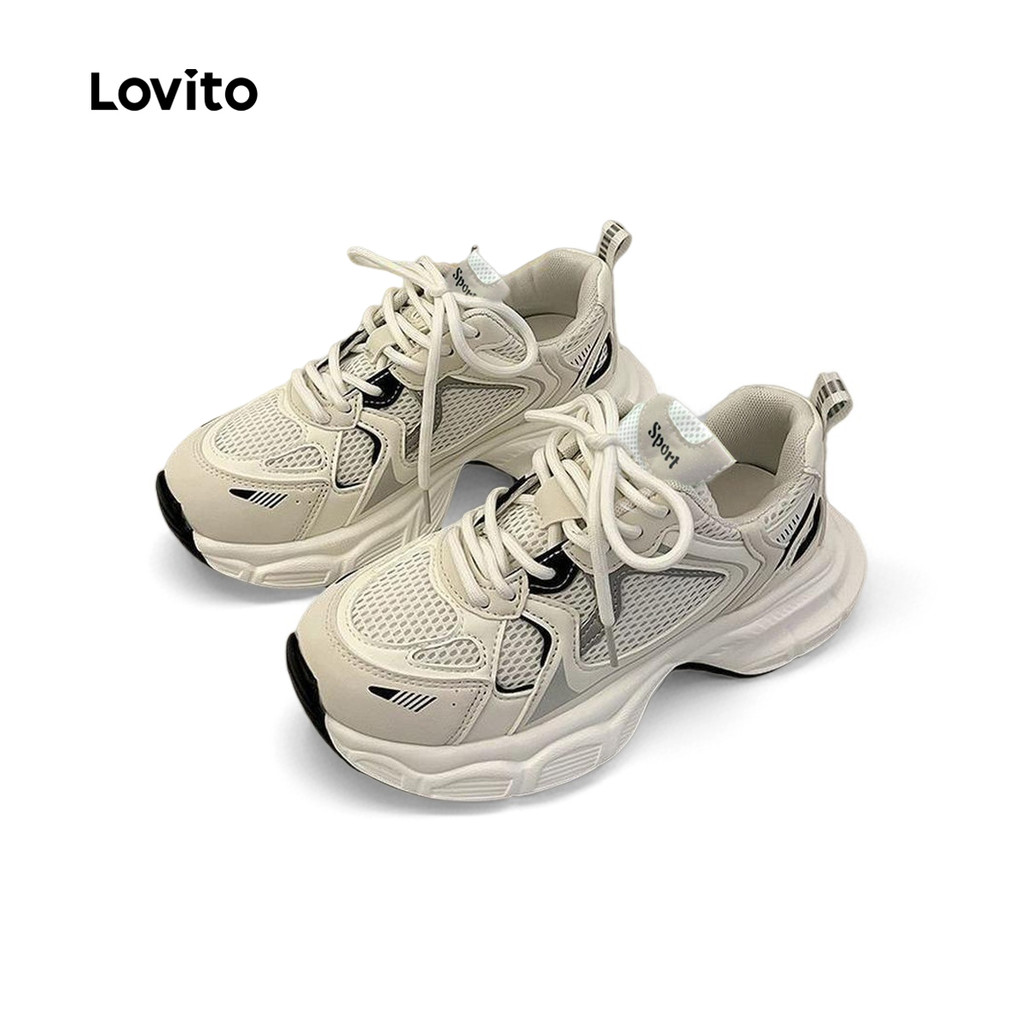 Lovito Casual Tênis Feminino Liso Respirável e Leve de Sola Alta Branco Combina com Tudo para Outono e Inverno LFA40382 - Oferta na Shopee