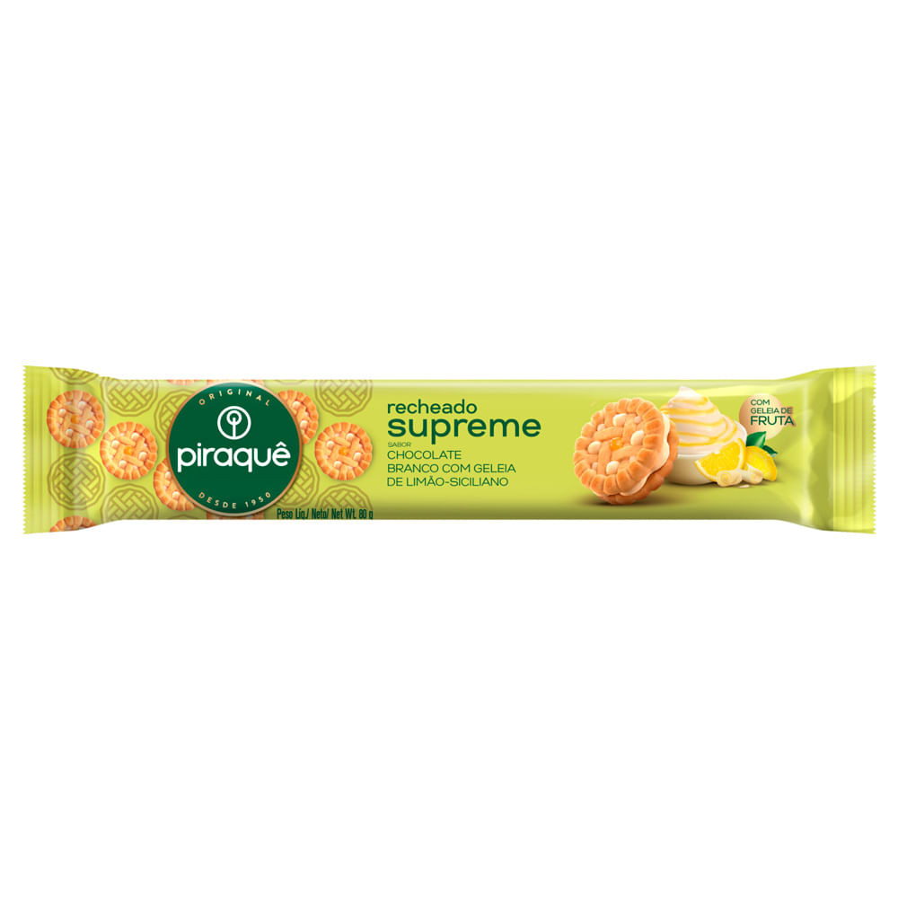Biscoito Recheado Piraquê Supreme Sabor Chocolate Branco com Geleia de Limão Siciliano 80g - Oferta na Shopee