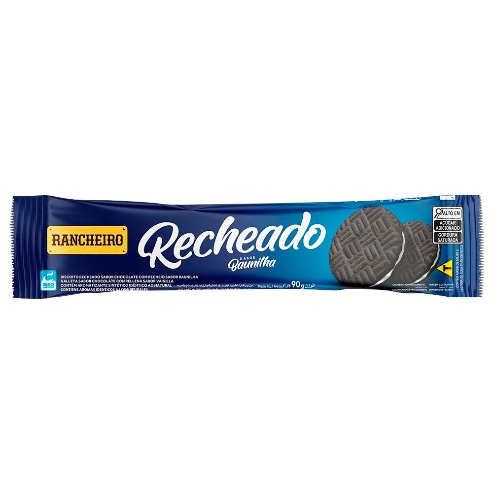 Biscoito Rancheiro Rosquinha Recheada Vegana de Chocolate e Baunilha 90g - Embalagem com 30 Unidades - Oferta na Shopee