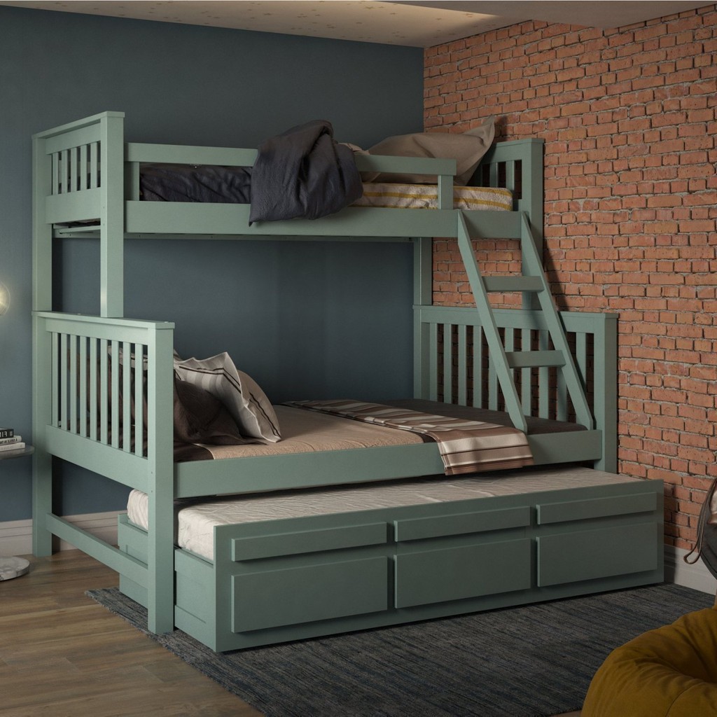 Treliche Com Cama De Casal 3 Gavetas Madeira Maciça Verde - Oferta na Shopee