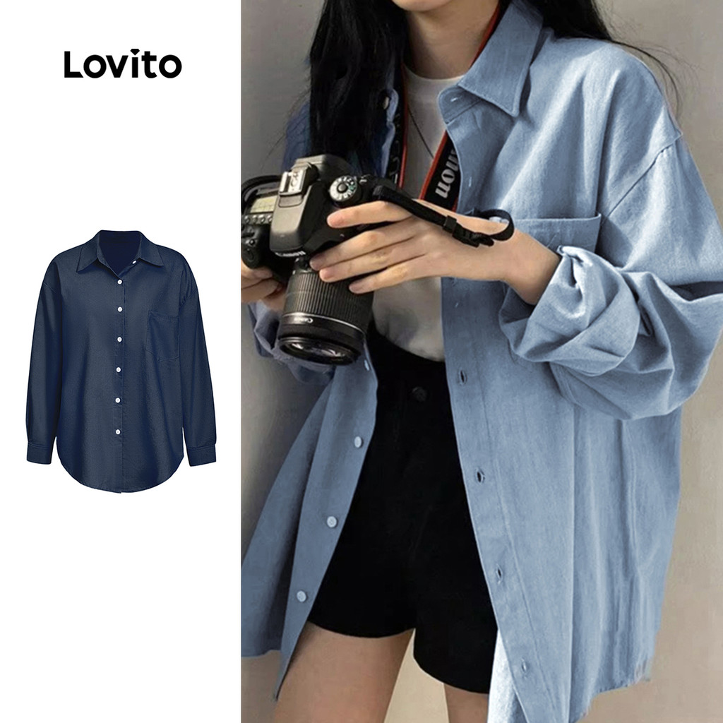 Lovito Top Jeans Casual Com Botão Liso Frontal Lavado Jeans Para Mulheres LNE24112 (Multicolorido) Lovito Top Jeans Casual Com Botão Liso Frontal Lavado Jeans Para Mulheres LNE24112 (Multicolorido) - Oferta na Shopee