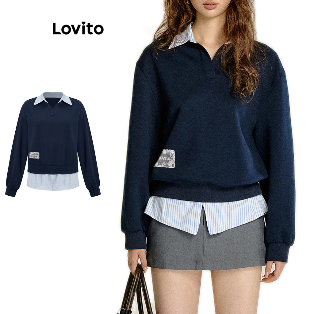 Lovito Moletom Formal Patchwork Tecido Costura Gola Contrastante Moletom De Renda Para Mulheres L102AD217 - Oferta na Shopee