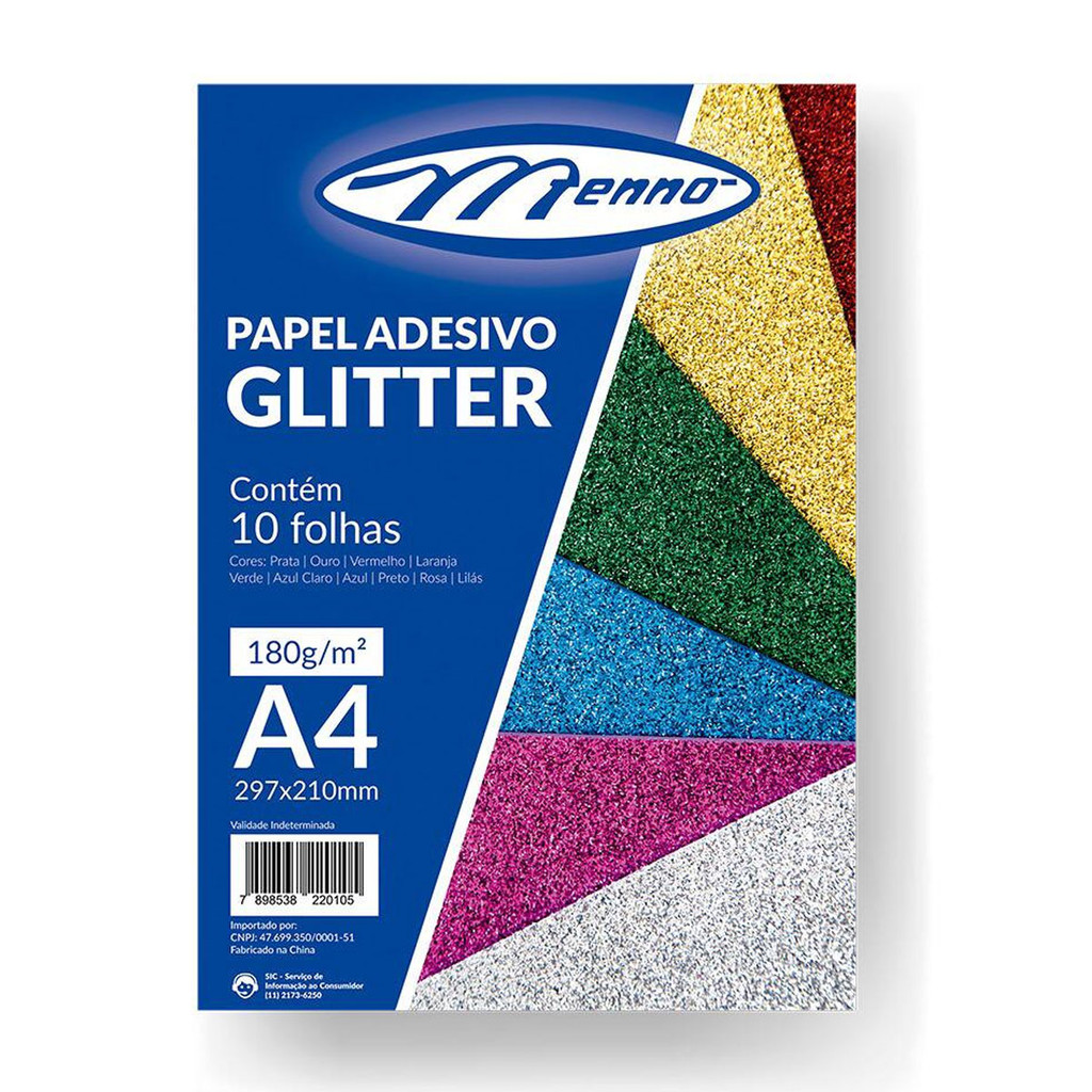 Papel adesivo glitter A4 180g pacote com 10 folhas Menno Papel adesivo glitter A4 180g pacote com 10 folhas Menno - Oferta na Shopee