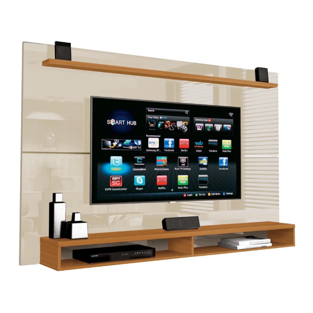 Painel Para TV Até 65 Polegadas Com Prateleira 1,80m Max Cedro / Off White Painel Para TV Até 65 Polegadas Com Prateleira 1