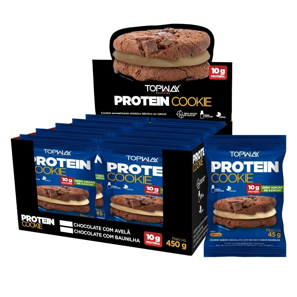 Cookies Topway com Proteína Baunilha 45g - Embalagem com 10 Unidades - Oferta na Shopee