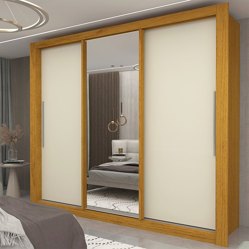 Guarda-roupa Casal 3 Portas 1 Porta Espelhada Milão Yescasa 100% MDF Naturale/Off White Guarda-roupa Casal 3 Portas 1 Porta Espelhada Milão Yescasa 100% MDF Naturale/Off White - Oferta na Shopee