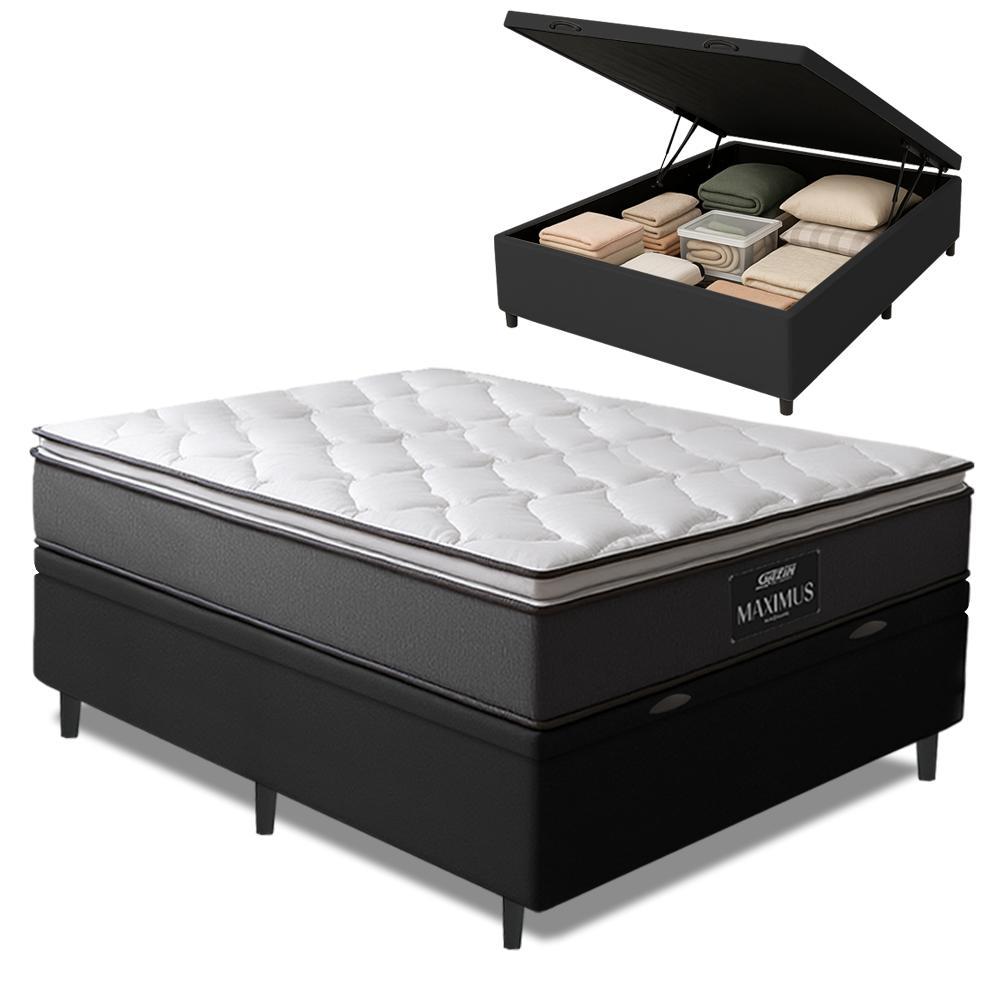 Cama Box Baú Casal Colchão Molas Ensacadas Pillow Maximus 138x188x65cm cinza / Preto Gazin Cama Box Baú Casal Colchão Molas Ensacadas Pillow Maximus 138x188x65cm cinza / Preto Gazin - Oferta na Shopee