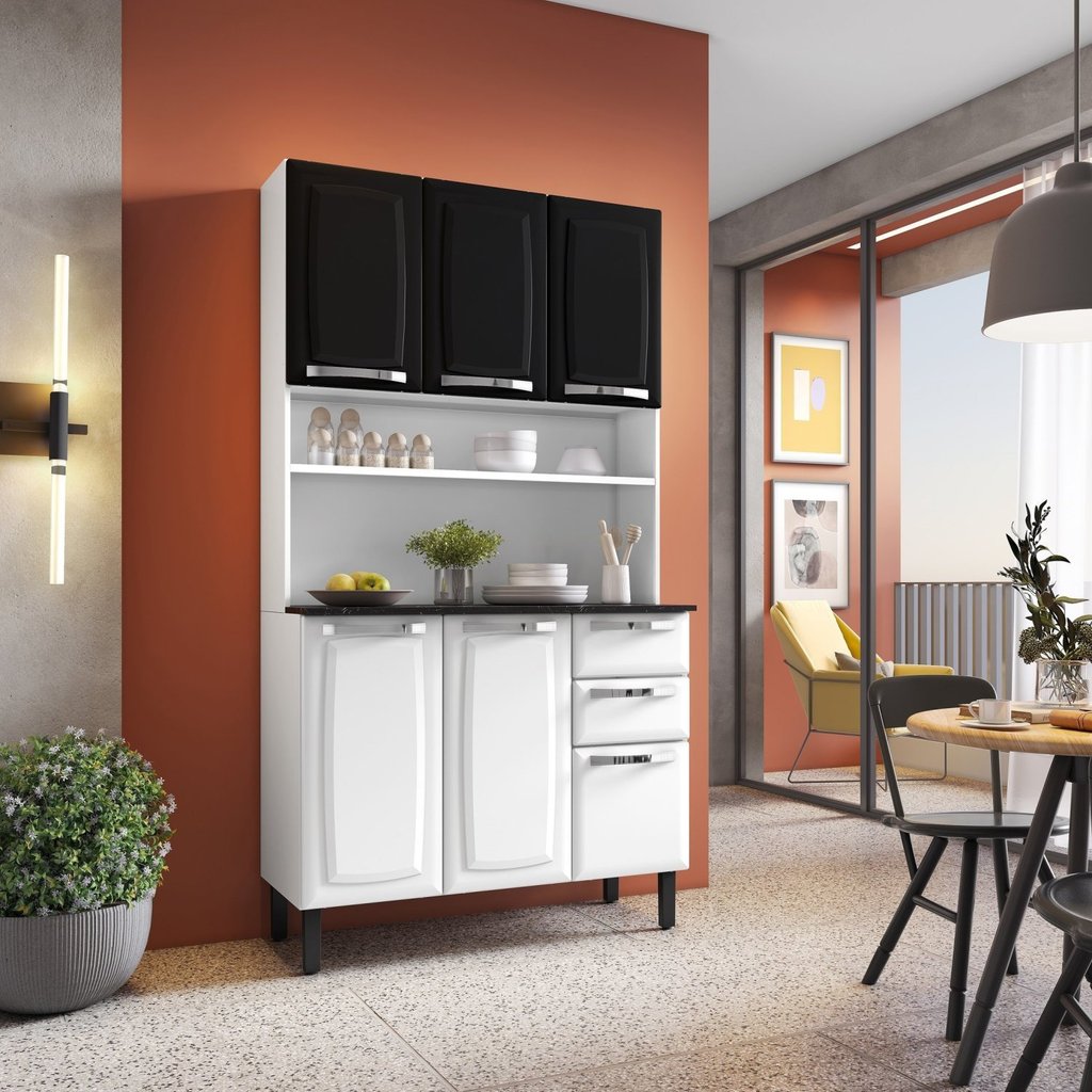 Cozinha Compacta em Aço 105cm 6 Portas 2 Gavetas Pratika Itatiaia Branco/Preto Cozinha Compacta em Aço 105cm 6 Portas 2 Gavetas Pratika Itatiaia Branco/Preto - Oferta na Shopee