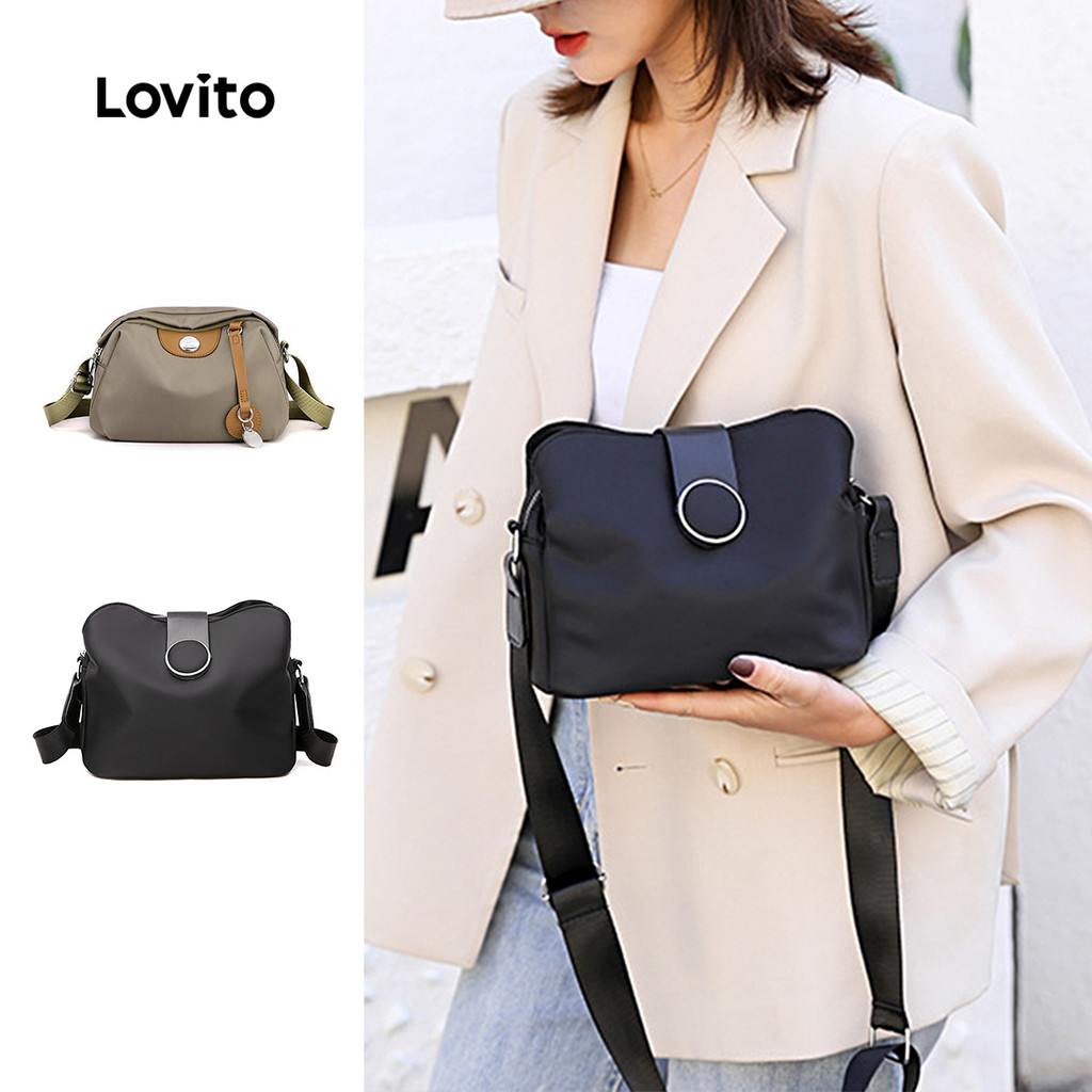 Lovito Casual liso Nylon resistente ao desgaste e prático bolsa Crossbody pequena bolsa de ombro para mulheres LFA76106 - Oferta na Shopee