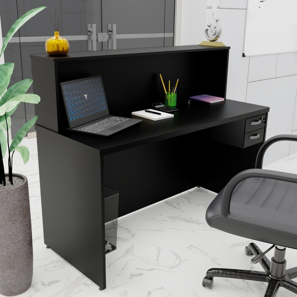 Balcão Atendimento Recepção Consultório com Gaveta 120x60cm Preto Balcão Atendimento Recepção Consultório com Gaveta 120x60cm Preto - Oferta na Shopee
