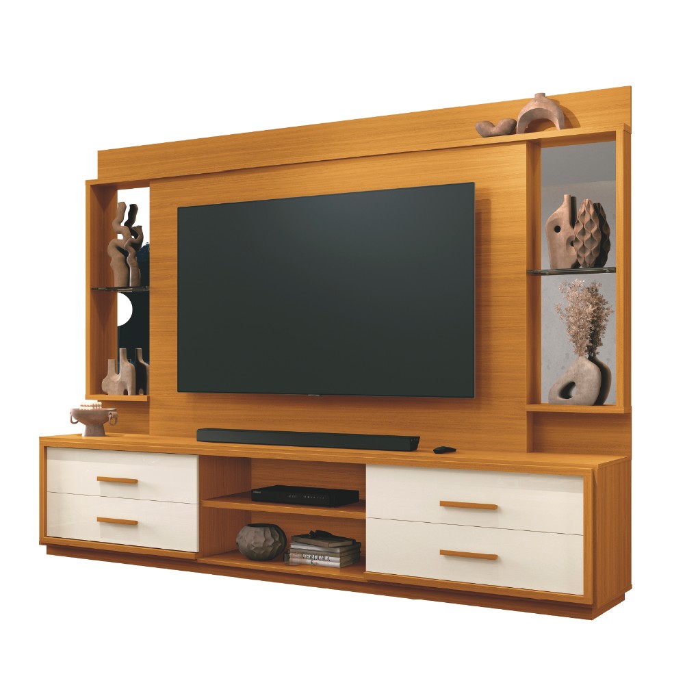Estante Home Theater com Espelho e Vidro Para TV Até 75 Polegadas 2,40m Leni EDN Estante Home Theater com Espelho e Vidro Para TV Até 75 Polegadas 2