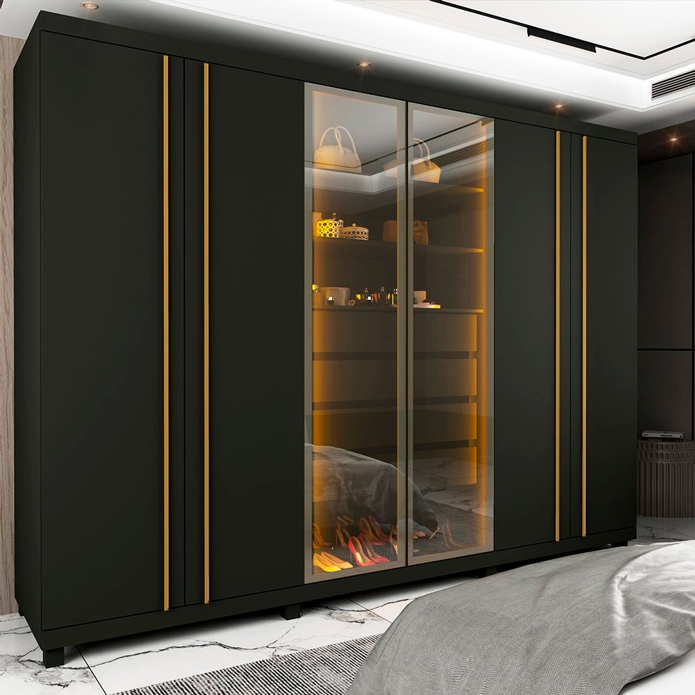 Guarda Roupas Casal 6 Portas com Pés e LED Absolut New Reflecta 100% MDF Grafite Guarda Roupas Casal 6 Portas com Pés e LED Absolut New Reflecta 100% MDF Grafite - Oferta na Shopee